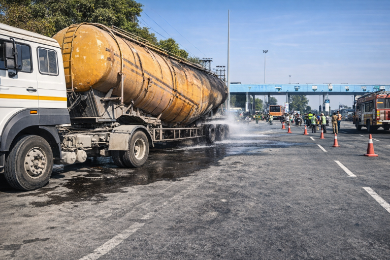 पानीपत NH-44 पर राख का टैंकर बना ‘आग का गोला’ ड्राइवर की जांबाजी से टला बड़ा हादसा